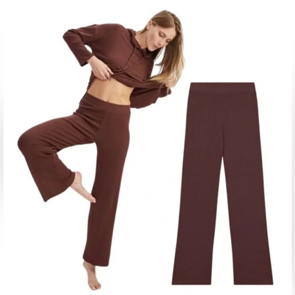 NAADAM Ribbed Lightweight Wide Leg Pants, Size S